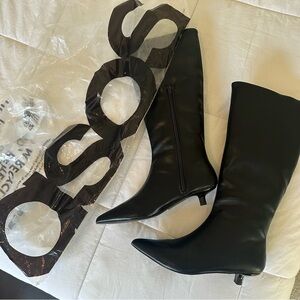 Topshop Stevie Mid Heel Pointed Toe Knee High Boots in Black (BRAND NEW W/ TAGS)